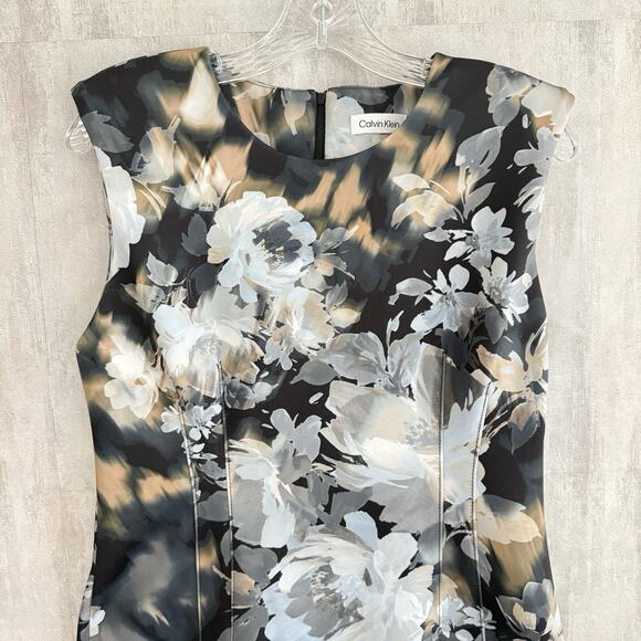 Calvin Klein Dress Women Size 10 Floral Scuba Cap-Sleeve Sheath Silhouette Zip - Picture 3 of 9